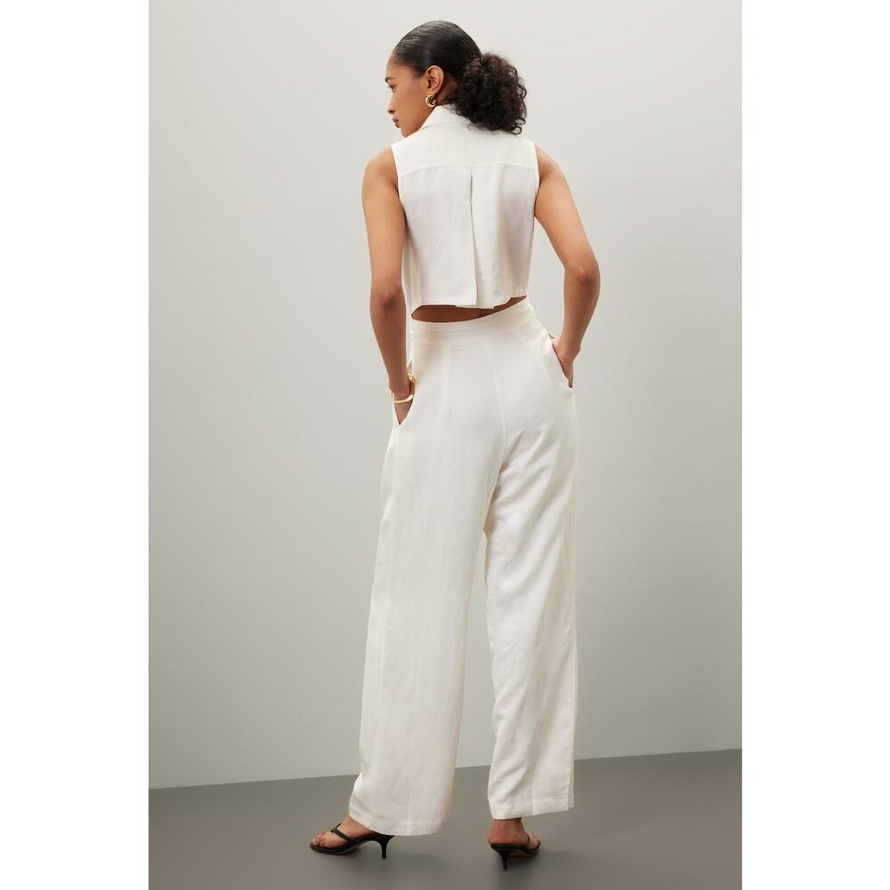 REISS Women's White Collared Front Button Belted Wide Leg Jumpsuit Size US 2 - Picture 2 of 14